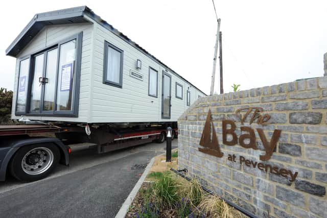 Holiday home delivery at Pevensey Bay Holiday Park causes delays for motorists (photo from Jon Rigby)