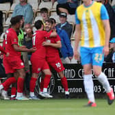 Worthing celebrate a goal at Torquay | Picture: Mike Gunn