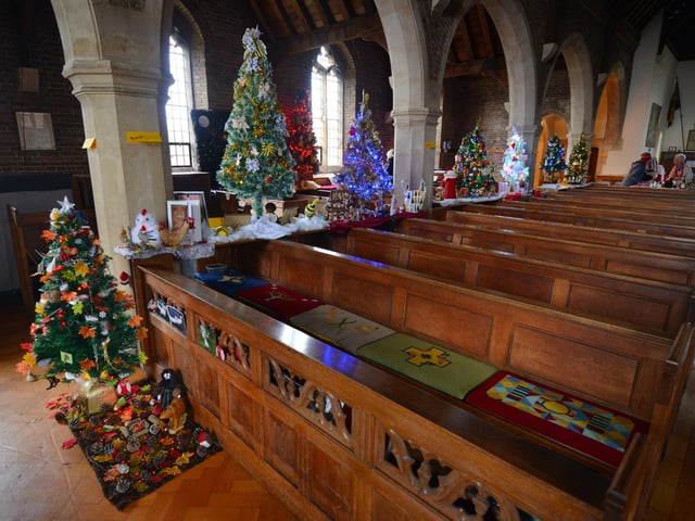 Christmas Tree Festival 2023 at St Michael and All Angels, Glassenbury Drive, Bexhill. This year's theme is Saints.