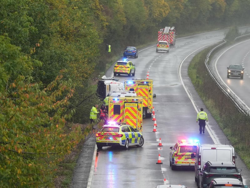 Emergency services at the scene of a collision on the A23 on Saturday, October 24. Photo: Eddie Mitchell