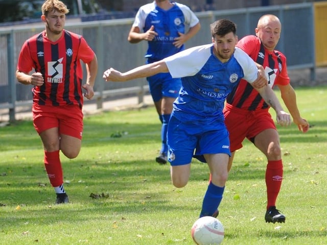 Action from a pre-season friendly between Shoreham and Worthing United at Middle Road