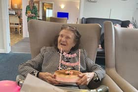 Gwendoline (Tonky) Tompkins celebrating her 107th birthday at Elizabeth House