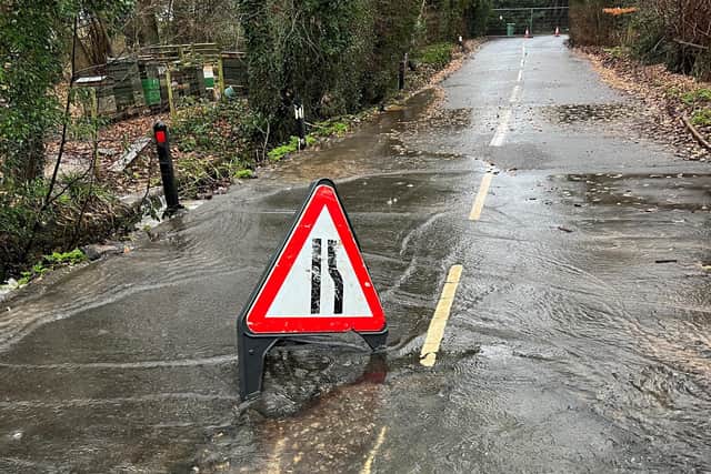 West Chiltington Road – a key route between the A259 Pulborough and West Chiltington – remains closed at Panners Drive following flooding and ‘severe damage’ to the road surface after the collapse of a culvert that runs under the carriageway. Photo: West Sussex County Council