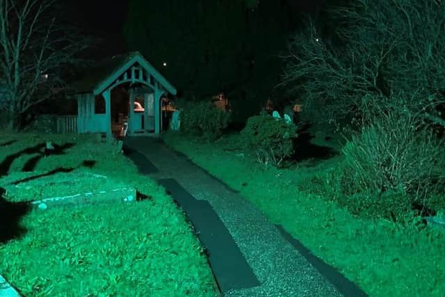 The church and lychgate at St James the Less in North Lancing were lit up in the NSPCC’s iconic shade of green on December 21