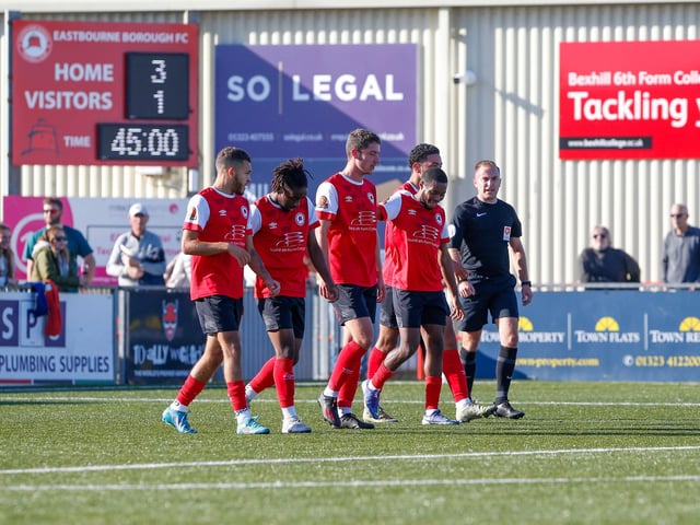 Action from Eastbourne Borough v Weymouth in the National League South:Eastbourne Borough v Weymouth