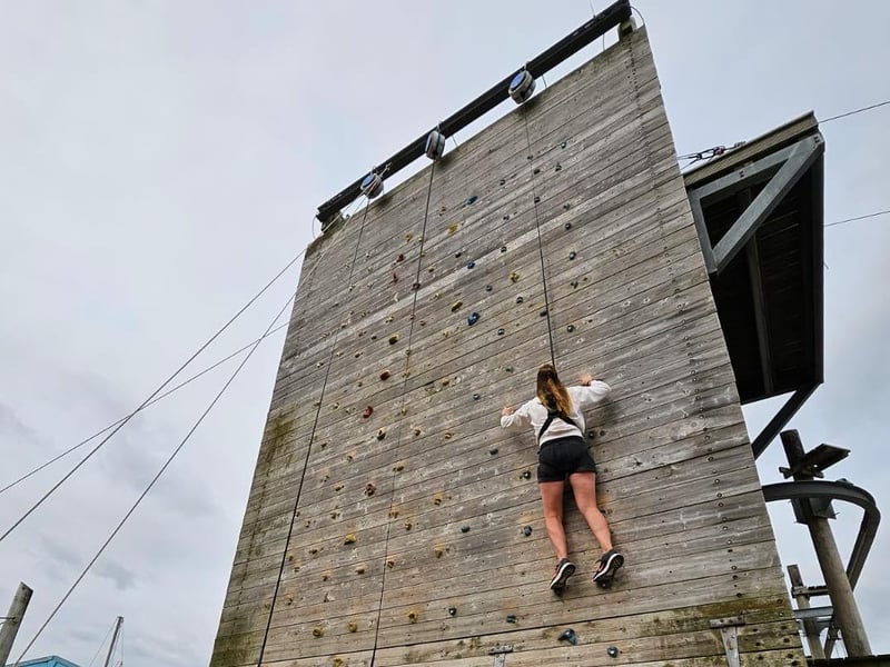 The climbing wall is hard work! Picture: Katherine Hollisey-McLean