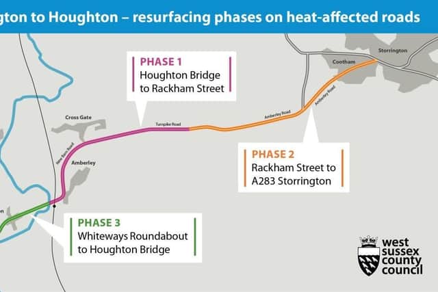 The roadworks between Storrington and Houghton will be completed in phases and are expected to last a month