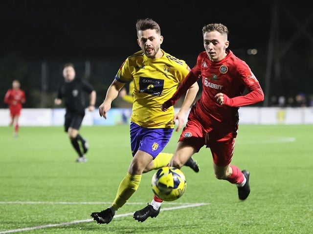 Action from Worthing FC's 4-0 win at Lancing FC in the third round of the Sussex Senior Cup