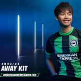 Brighton's Japan international Kaoru Mitoma poses for the new kit
