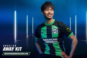 Brighton's Japan international Kaoru Mitoma poses for the new kit