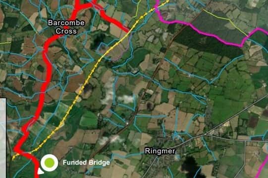 The proposed route of the Lewes to Uckfield Greenway. Image: WDC