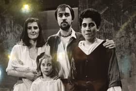 Brett Goldstein pictured with Paul Simmonds (Macduff), Gwyneth Boorer (then Gwyneth Morris, Lady Macduff) and Caroline Randle (daughter of Macduff)
