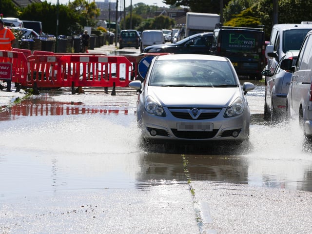 A car navigates the water