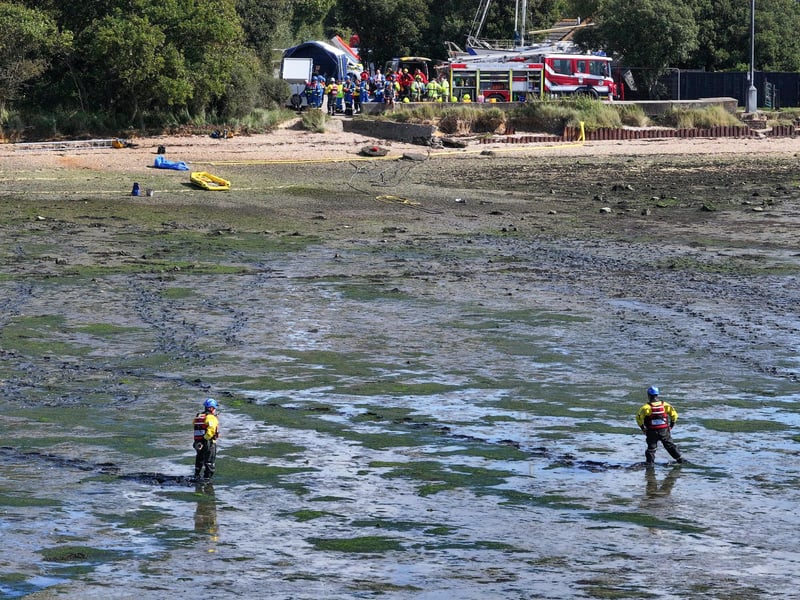 Both agencies worked together to rescue casualties from mud.
