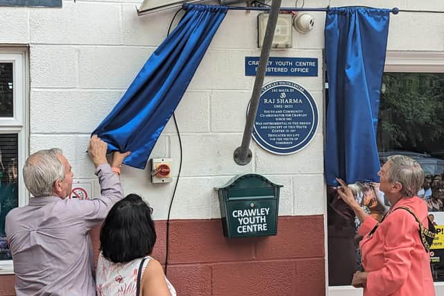 Former Crawley Mayor and youth leader honoured with blue plaque at community centre. Picture: Crawley Youth Centre