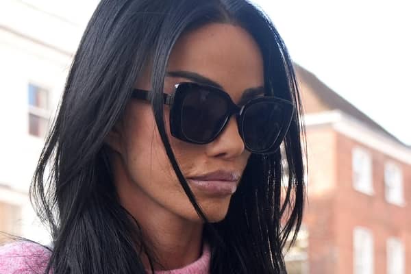 Katie Price arrives at Lewes Crown Court, East Sussex, where her ex-husband Kieran Hayler is charged with three counts of rape and one count of sexual assault against a 13-year-old girl. Photo from Wednesday October 14, 2026, by Gareth Fuller/the Press Association