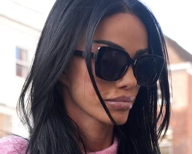 Katie Price arrives at Lewes Crown Court, East Sussex, where her ex-husband Kieran Hayler is charged with three counts of rape and one count of sexual assault against a 13-year-old girl. Photo from Wednesday October 14, 2026, by Gareth Fuller/the Press Association