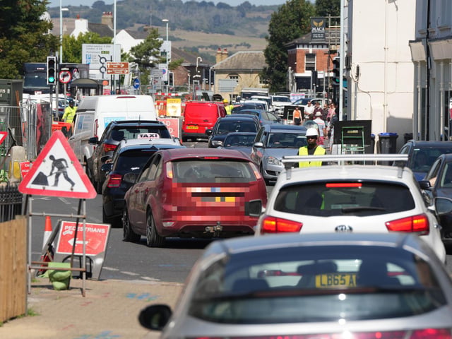 Photos taken on High Street, over the bank holiday weekend, showed heavy traffic in the area, whilst roadworks take place.