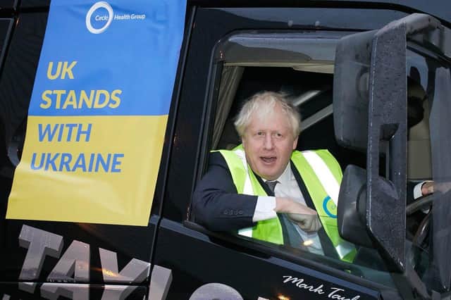 Boris Johnson in the driving seat of lorry heading for Ukraine