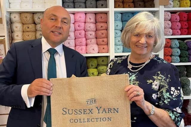 MP Andrew Griffith with shop owner Jane Hitchcock inside the new The Sussex Yarn Collection shop in Storrington