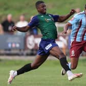 Tayo Oyebola in action for Hastings against Kingstonian in the FA Trophy | Picture: Scott White