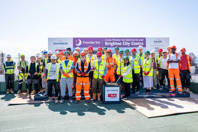 A ceremony was held to mark a construction milestone at a new Premier Inn hotel in Brighton