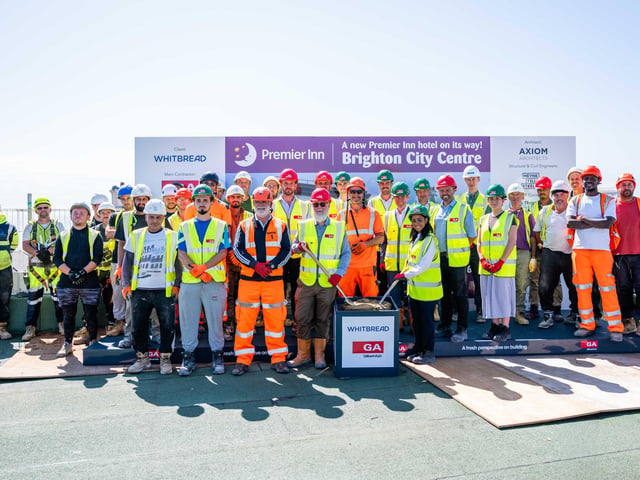 A ceremony was held to mark a construction milestone at a new Premier Inn hotel in Brighton