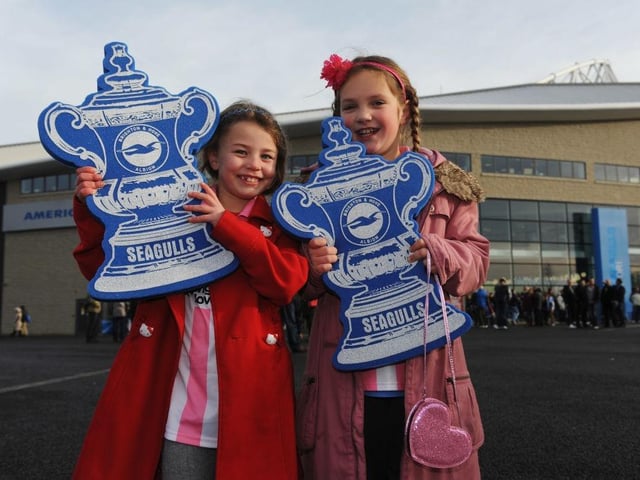 Fans enjoy the atmosphere prior to the FA Cup with Budweiser Fourth Round match between Brighton & Hove Albion and Arsenal at Amex Stadium on January 26, 2013.