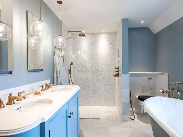 The property has three bathrooms