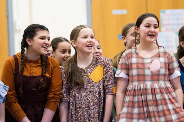 Darcy Harris-Smith (Pepper), Charlotte Howard (July) and Amy Burt (Duffy) in WMTC's Annie rehearsals