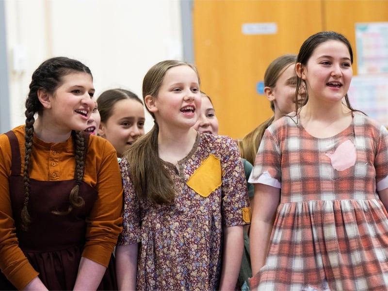 Darcy Harris-Smith (Pepper), Charlotte Howard (July) and Amy Burt (Duffy) in WMTC's Annie rehearsals