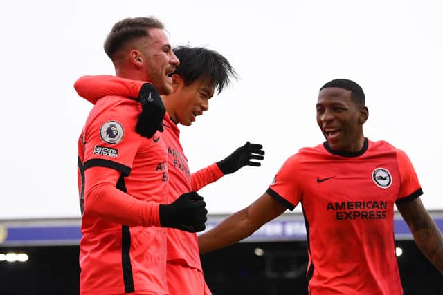 Brighton & Hove Albion are set to offer a new contract extension to fan favourites Kaoru Mitoma (centre) and Solly March, according to latest reports. Picture by Stu Forster/Getty Images)