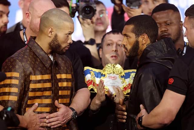 Chris Eubank Jr and Conor Benn face off ahead of the Middleweight fight between Chris Eubank Jr and Conor Benn during the Fatal Fury - Press Conference on April 24, 2025 in London, England.  (Photo by Richard Pelham/Getty Images)