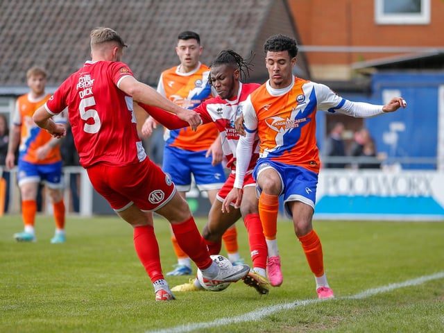 Action from Eastbourne Borough's final-day 3-2 win at Braintree - the Sports have stayed up with six points to spare