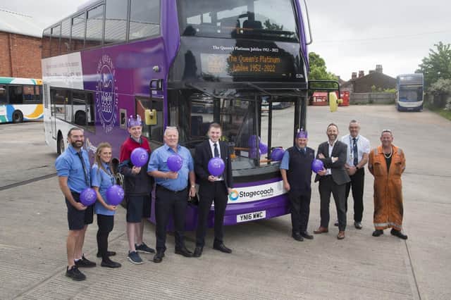 Joel Mitchell and staff from Stagecoach’s Hastings depot with the jubilee bus. Picture: Stagecoach South East