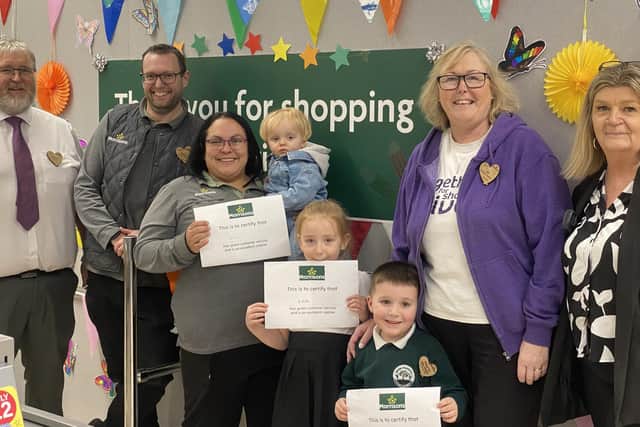 Freddie, Leia and Brodi were presented with certificates recognising their 'great customer service' and commending them for being 'an excellent cashier'