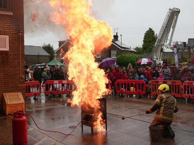 Simulated fire drills drew plenty of gasps from the crowd.