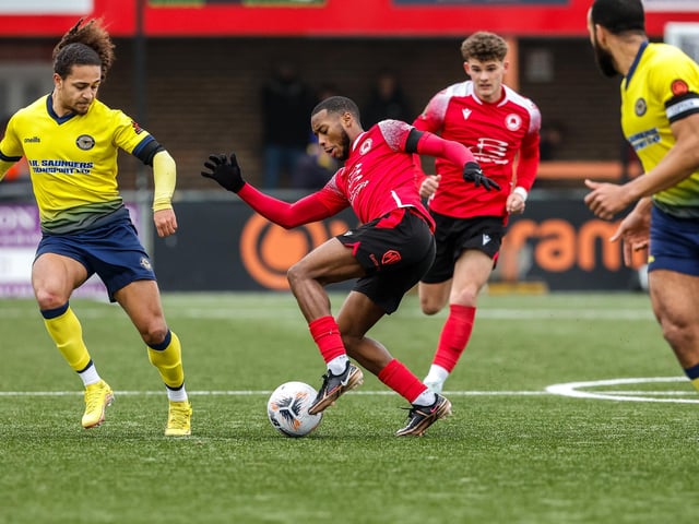 Action from Eastbourne Borough's 2-0 National League South win at home to Farnborough at Priory Lane