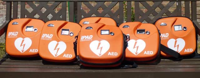 Photo of the 6 iPAD SP! defibrillators available for community use.