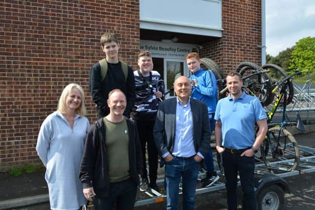 Andrew with The Sylvia Beaufoy team and young members (front L-R – Karen Chessman, Danny Bianchi and Dan Sneller)