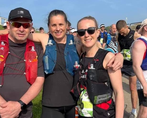Harriers Nadine, Kevin and Jayne at a hot Bewl Water