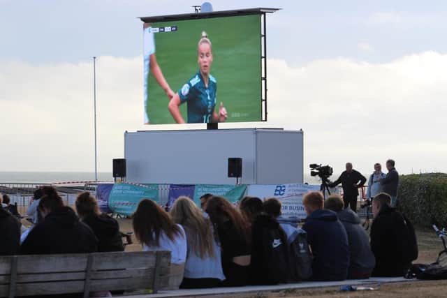 Crowds gathered in front of a giant trailer screen provided by Box Broadband to watch the Lionesses’ victory in the showpiece final at Wembley.