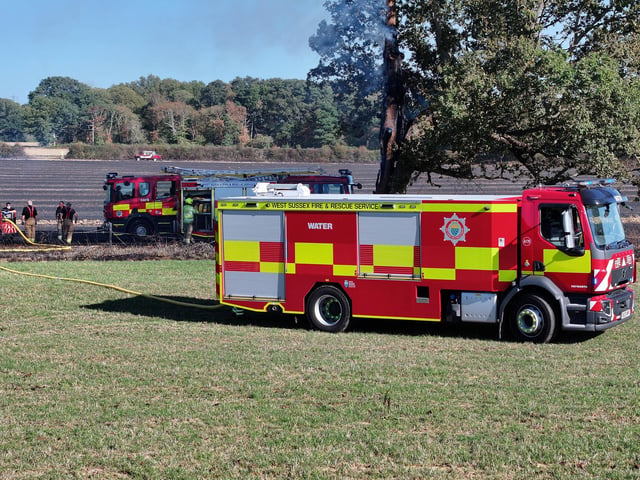 West Sussex Fire and Rescue Service said – at 3.40pm on Saturday – that crews were ‘dealing with a fire in a field’. It was reported close to West Chiltington Lane, near Coneyhurst.