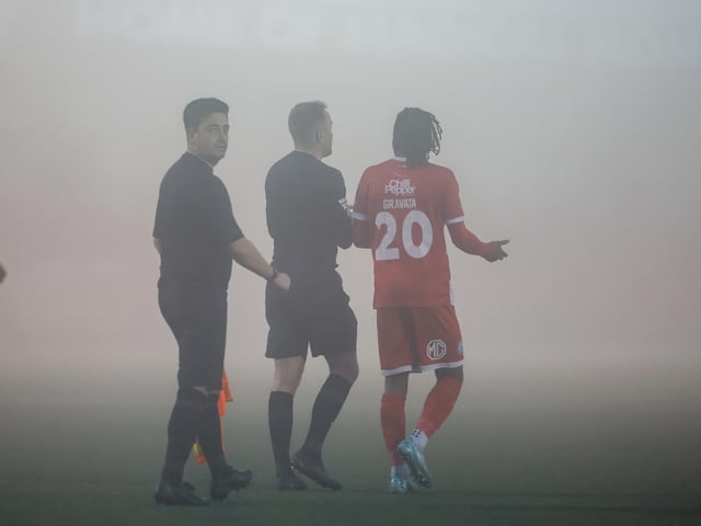 Eastbourne Borough take on Taunton Town in the fog - before the match was abandoned