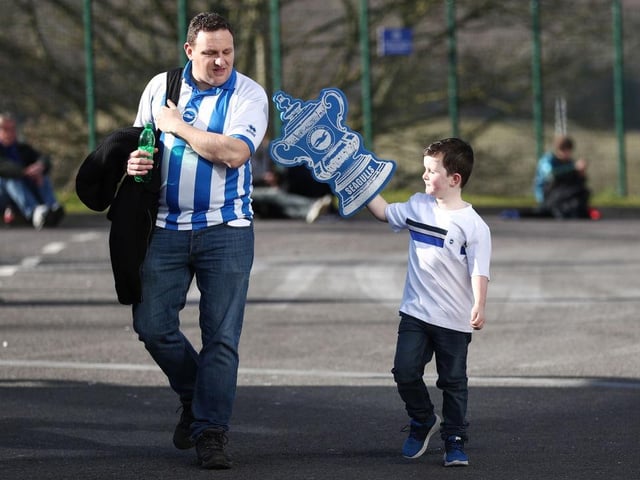 Fans arrive ahead of the The Emirates FA Cup Fifth Round between Brighton and Hove Albion v Coventry City at Amex Stadium on February 17, 2018.