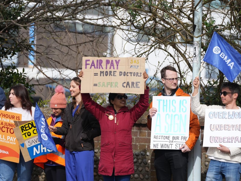 Junior doctors send defiant messages on picket line outside Worthing Hospital