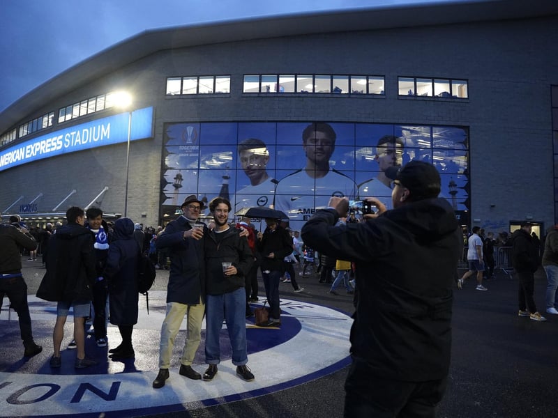 Brighton and Hove Albion fans at the Amex ahead of their first ever game in Europe. They are playing AEK Athens in the Europa League.