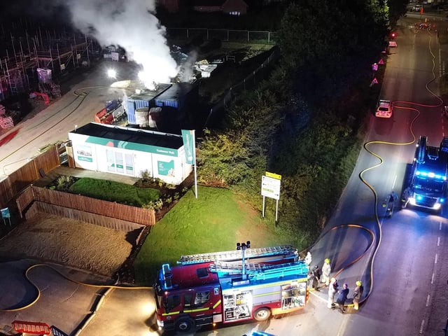 Multiple fire crews were called to Stone Cross, after shipping containers at a building site caught fire in the early hours of this morning (Saturday, August 17).