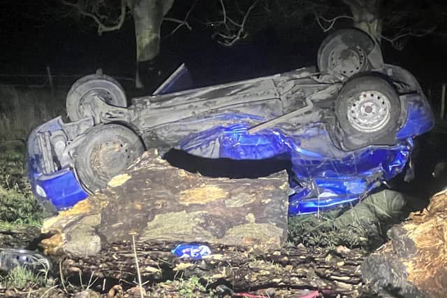 There was an overturned car in Stanmer Park, Brighton, on New Year's Eve (Sunday, December 31)