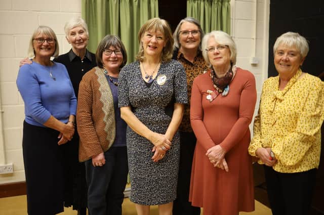 Gaenor Circus, Chairman, together with her new team of Officers
Left to right:  Sue Oliver, Carol Lathleiff, Lesley Etherton, Gaenor Circus, Barbara Caldecourt, Brenda Bull, Margaret Moores